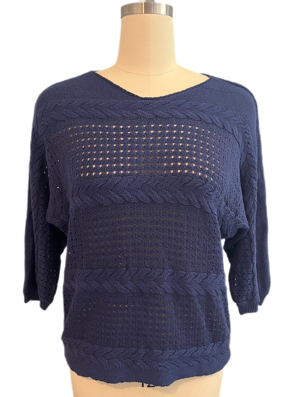 Tribal Navy Blue Open-Knit Dolman Sleeve Sweater - NWOT